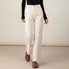 Fanzhen Women's Plush-Lined Off-White High-Waist Straight-Leg Jeans