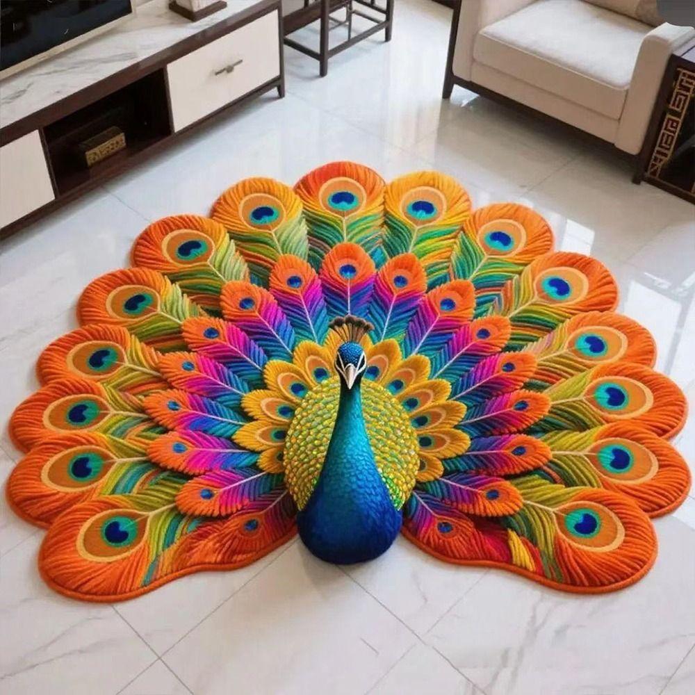 Soft Peacock Carpet Non-slip Bathroom Floor Mat Durable Blanket  for Living Room Tea Table Bedside