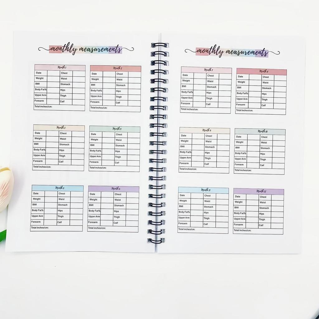 Spiral Binding 12‑Month Weight Loss Journal Fitness Planner Notebook Diet Exercise Goal Tracker Daily Weight Management Log Book