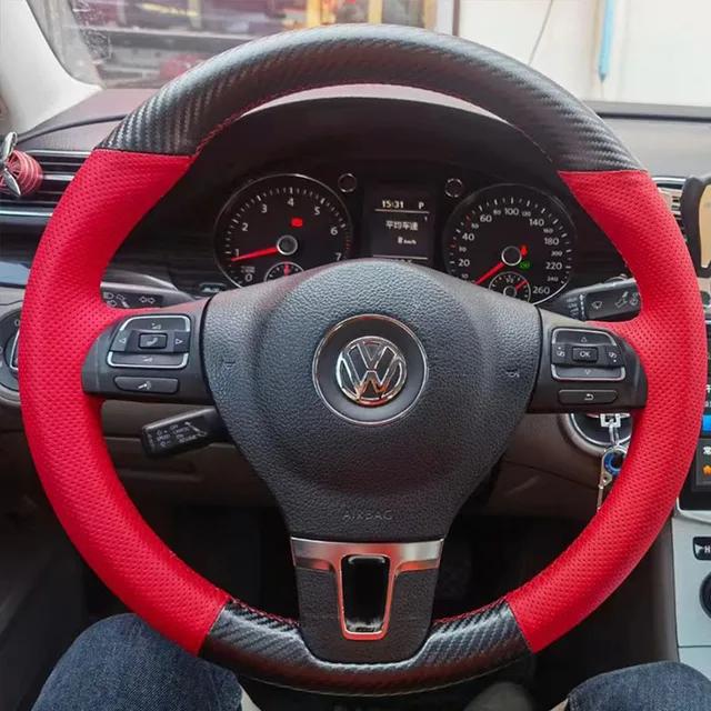 For Volkswagen Golf 6 Mk6 Polo Sagitar Bora Santana Jetta Mk6 Leather Hand-stitched Carbon Fibre Steering Wheel Cover