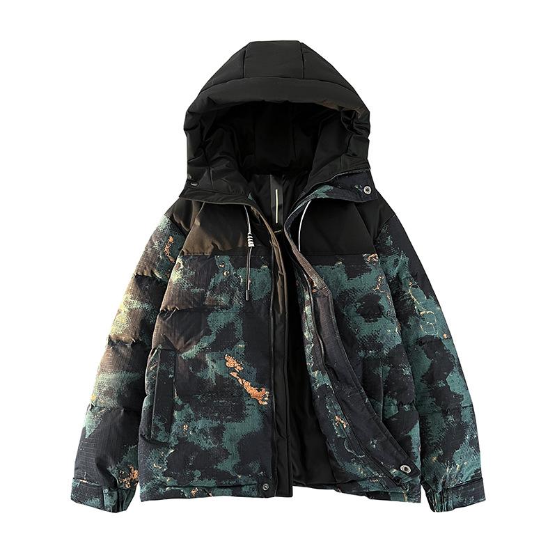 Herren Camouflage kurze Daunenjacke mit Kapuze Herbst und Winter Kapuze leicht zu kombinieren trendig und vielseitig trendige Daunen locker und vielseitig schlichte Mode