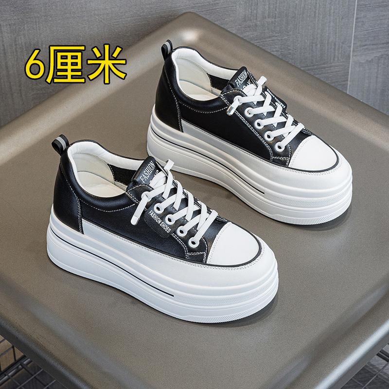 Small Size 2025 Spring and Summer New Slope Heel Thick Sole Small Inner Height Increase Small White Shoes Free Lace-up Small White Shoes Women