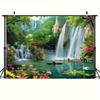 2D Wald Wasserfall Wandteppich Natur See mit Boot & Schwan Hintergrundtuch für Zuhause