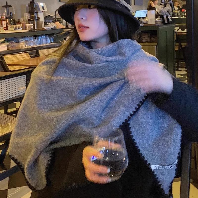 Luxury Cashmere Winter Scarves Women Triangle Pashmina Shawl Korean Pareo Cape Chunky Headscarf Wrap Lady Elegant Poncho Turban