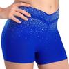 Kids Performance Shorts with Sparkling Rhinestones V-Front Elastic Waistband for Dance Gymnastics