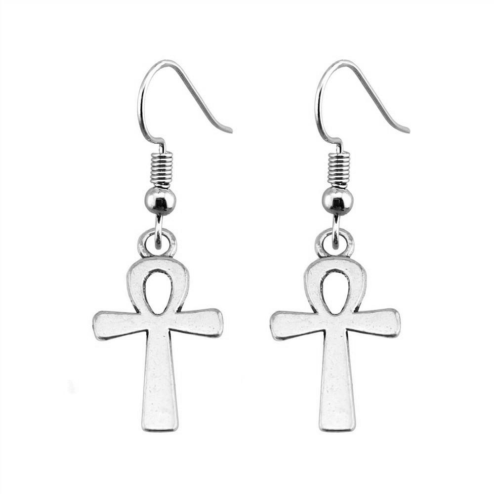 Ankh Cross Dangle Earrings Ancient Egyptian Symbol Drop Earrings Gothic Occult Themed Jewelry