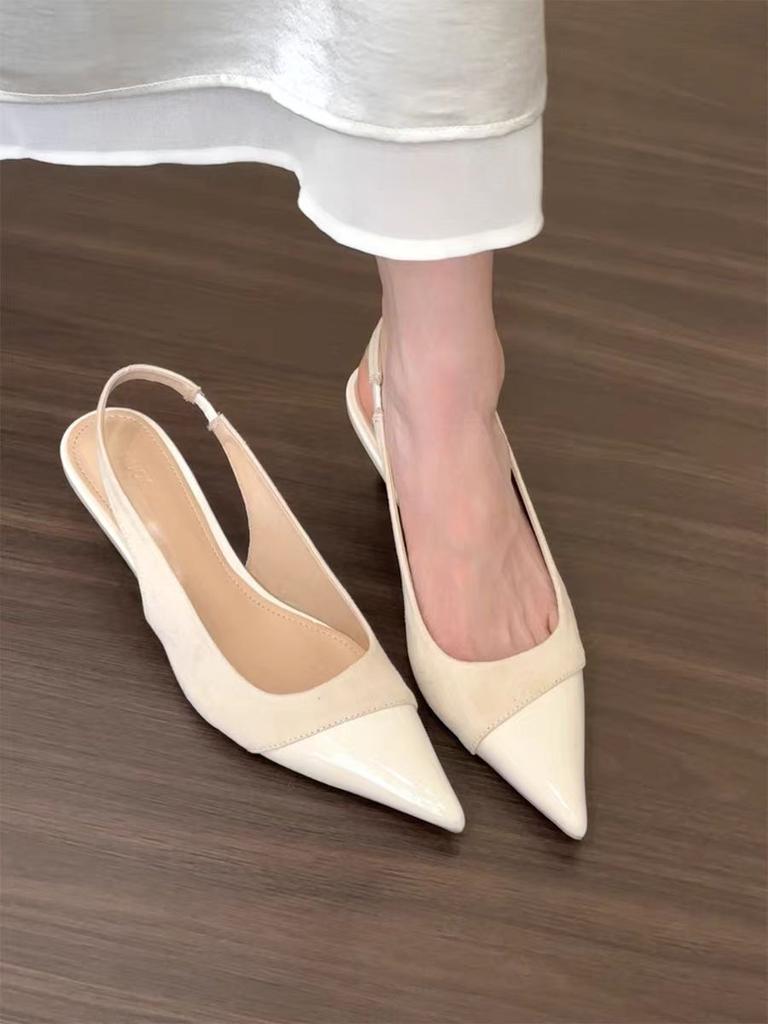 Temperament pointed splicing high heels women's summer gentle thin heel side empty sandals shallow mouth bag head sandals high heels