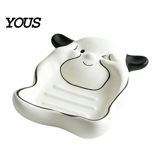 Waterproof Soap Holder Bathroom Box, Puppy Shape Dish, with Kids Raised Drainage Stripes Saver Tray, for Kitchen Washstand Quick Dry