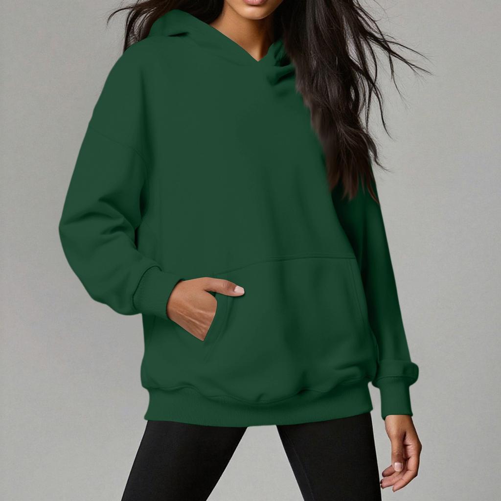Women's Hoodie Solid Color Long Sleeve Insert Pocket Loose Pullover Sweatshirt