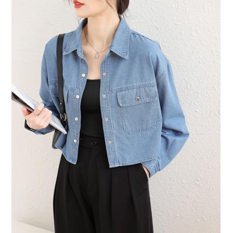 Été et Automne Nouvelle Veste Chemise en Denim pour Femmes Veste Courte Haut Fin