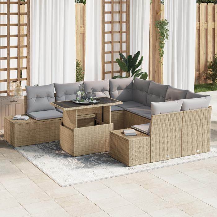 VidaXL ensemble de canapé de jardin de 9 pièces avec coussins en osier beige 3357893