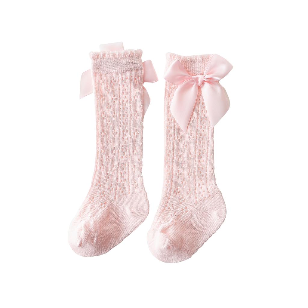 Baby Girls Knee High Socks Breathable Cutout Mesh Cute Bows Dress Socks Newborn Stockings for Clothing Accessories
