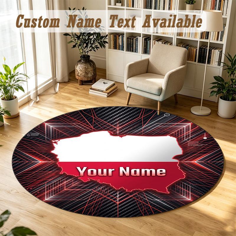 Round Rug Custom NamePoland Pattern Non Slip Carpet Home Floor Decor