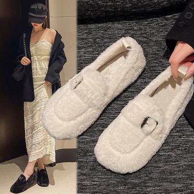 Fashion Women's Flat Plush Shoes Winter Warm Fashion Brand Design Casual Office Banquet Loafers