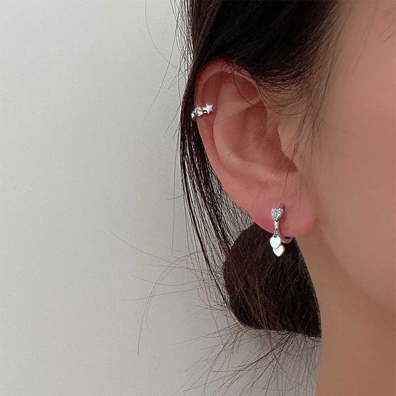 Diamond-Set Heart-Shaped Ear Buckle Korean Version Of Personalized Ins Cold Wind Temperament Double Love Earrings Exquisite Versatile Fashion Earrings