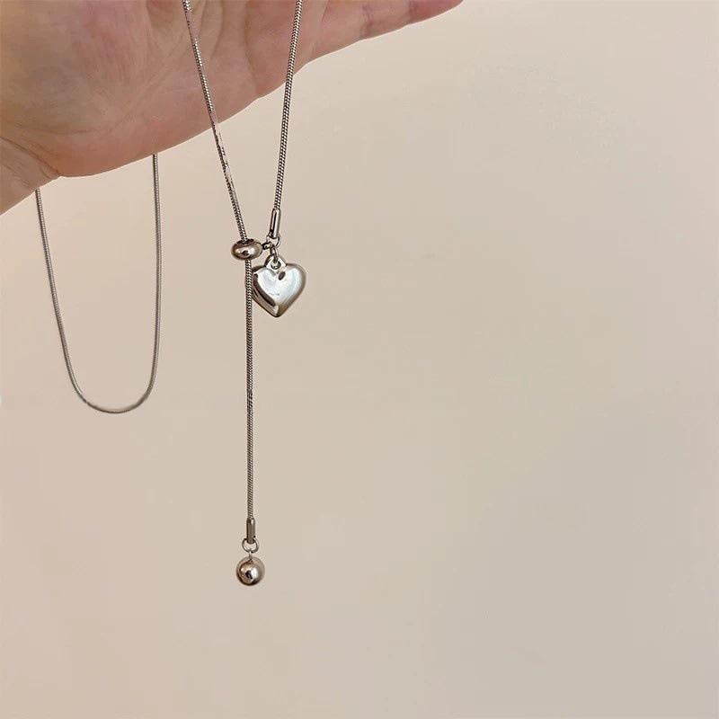 Trend Heart Pendant Drawstring Necklace For Women Korean  Long Adjustable Sweater Chain Aesthetic Jewelry Accessories