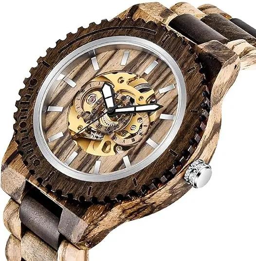 New Disc Gear Features Hollow Wood Mechanical Watch Steampunk Style Fashion Casual Men s Accessories Watch Reloj De Madera