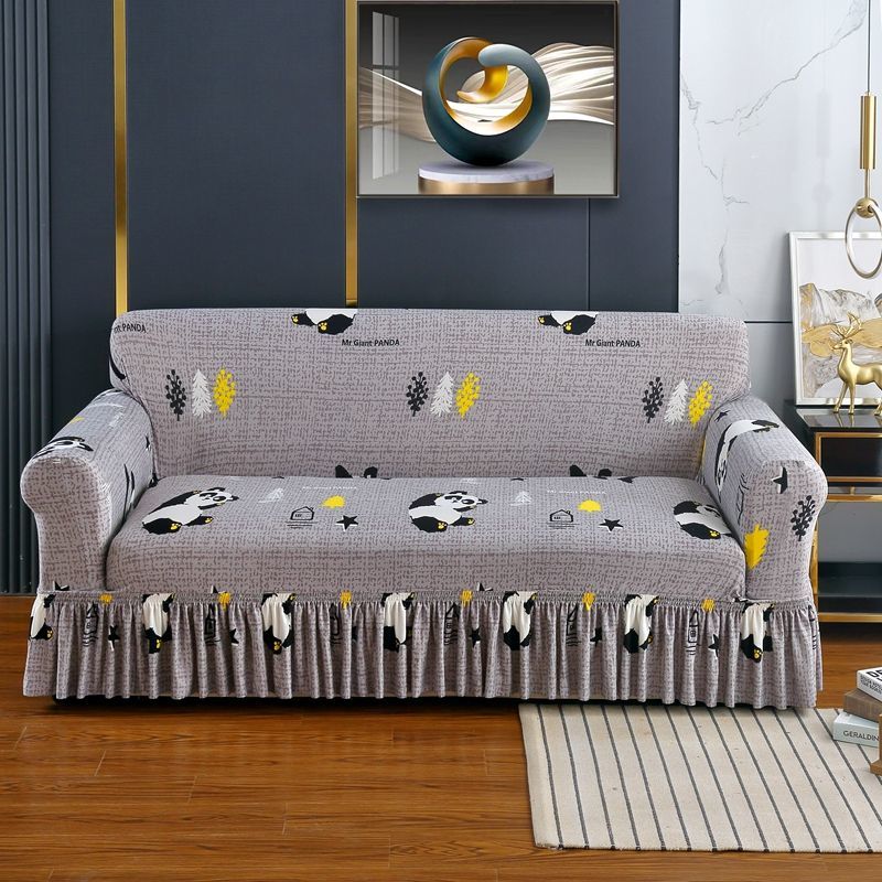 Sofa Cover, Featuring A Black Square Diamond Skirt Design, Easy One-Piece Installation, Soft and Skin-Friendly Material, Resistant To Pilling