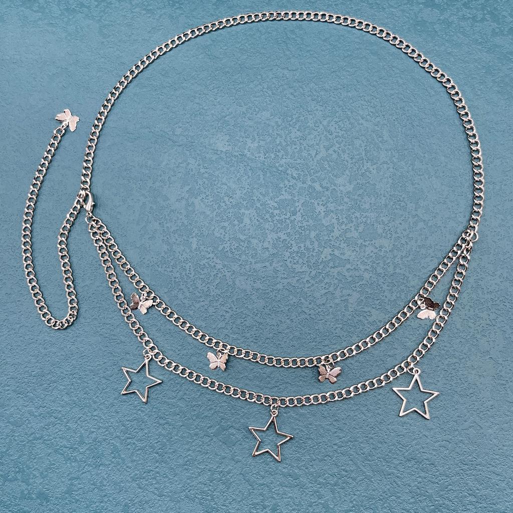 Punk-Stil Retro Schmetterling Körperkette Temperament Leichter Luxus Metall Hohl Pentagramm Anhänger Taillenkette Damen