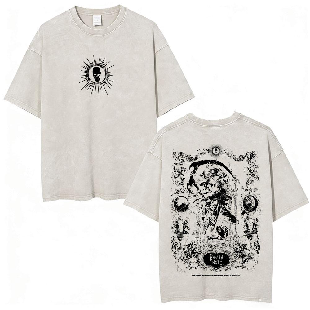 Vintage Washed Anime Death Note Ryuk Yagami Light LLawliet T Shirts Mens Women Cotton Tee Shirt Fashion Short Sleeve Tshirts