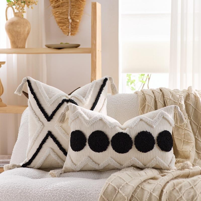 Weiche Chenille-Tufting-Kissenbezüge Boho Bauernhaus Kissenhülle mit Quasten für Haus Wohnzimmer Bett Sofa Dekor