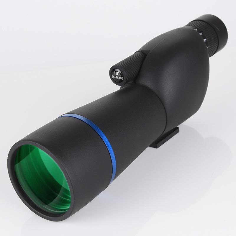 Pleasant Eye 25-75X60 HD Birdwatching Scope, High Magnification Black Telescope with Right Angle Green Film