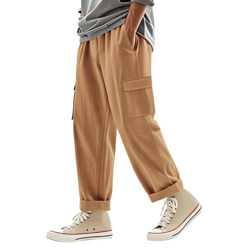 Men's Linen Four-season Thin Breathable Tooling Multi-pocket Loose Casual Trend Wide-leg Trousers