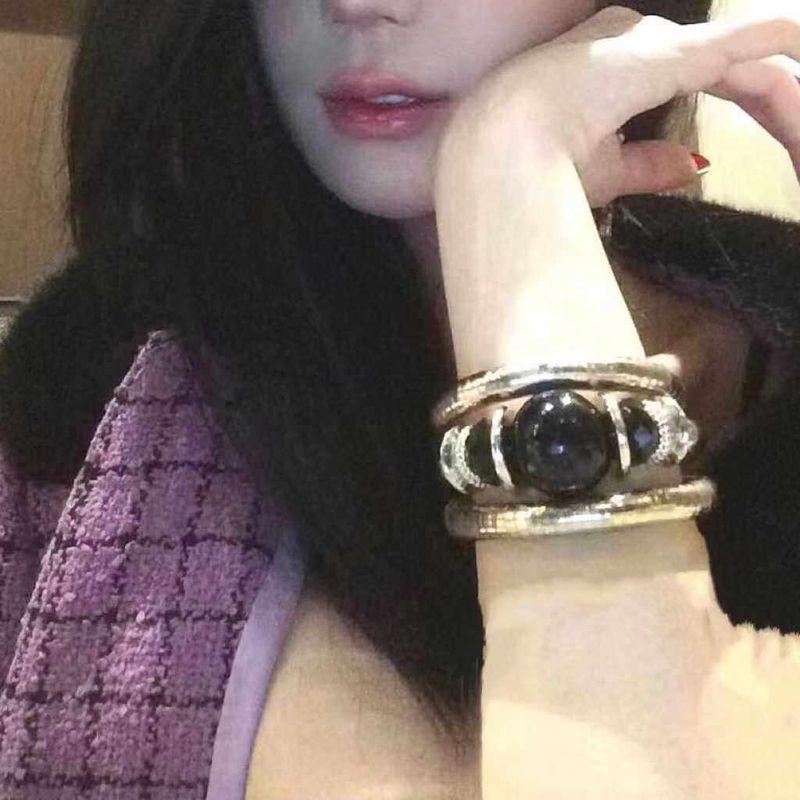 New Arrival Three-Layer Black Stone Elastic Bracelet Fashion Sweet Cool Sexy Special-Interest Design Stylish Vintage Bracelet Heavy Industry Bracelet