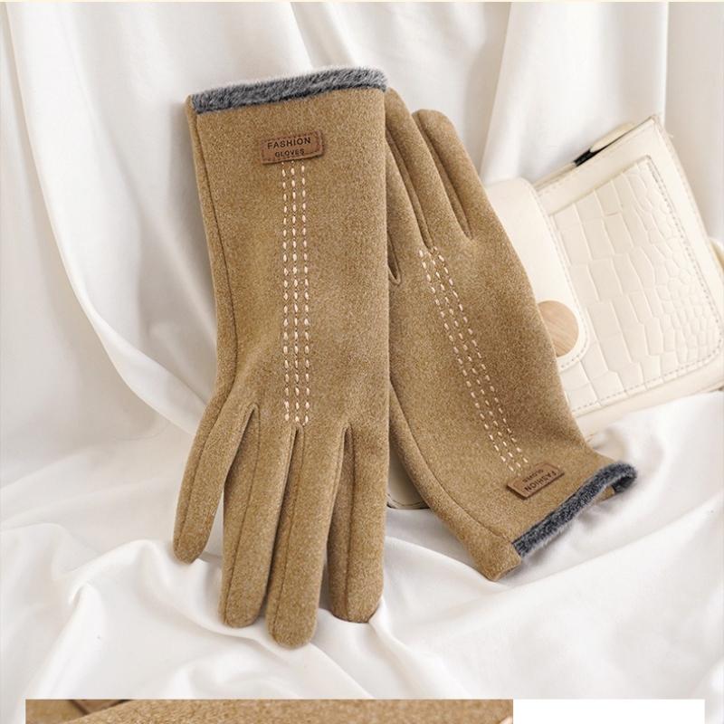 Zimowe damskie rękawiczki Vintage wiatroodporne dotykowe utrzymujące ciepło aksamitne rękawiczki dla kobiet pluszowe do jazdy konnej jazdy samochodem jednokolorowe rękawiczki