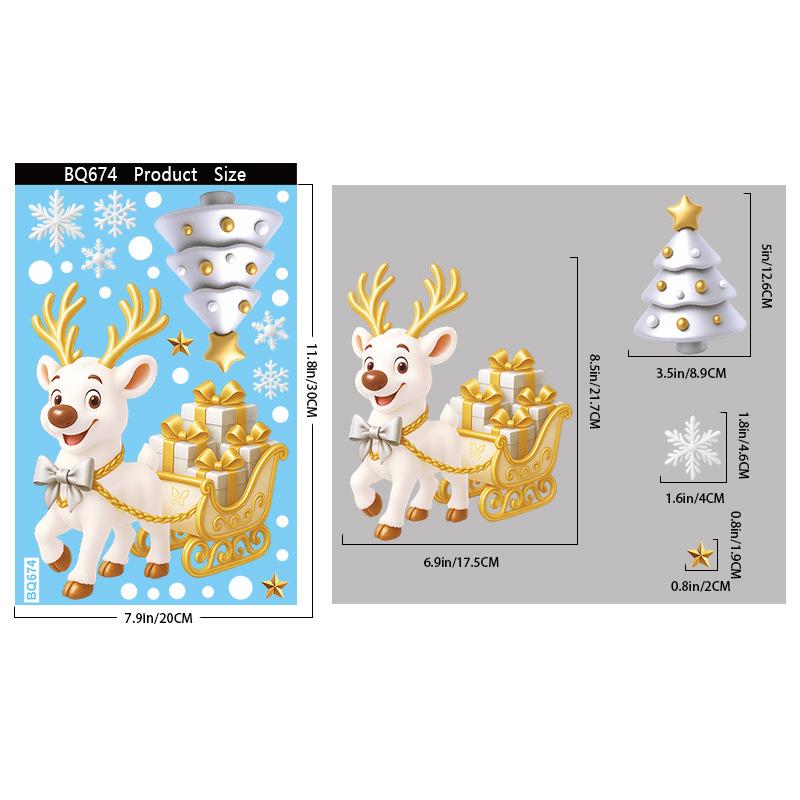 Christmas Snowflake Elk Snowman Glass Sticker Noel Ornaments Xmas Wall Stickers Merry Christma Decor Happy New Year Sticker