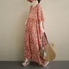 DIMANAF Neues Sommer-Strand-Sonnenkleid 2026 Damen Übergröße Vintage Dame Langes Kleid Locker Übergröße Maxi Blumenprint Baumwolle