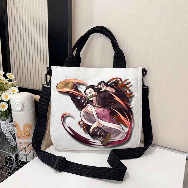 Anime Demon Slayer Canvas Crossbody Bag Cartoon Figures Print Shoulder Bags Fashion Minimalist Commuting Storage Handbag Gifts