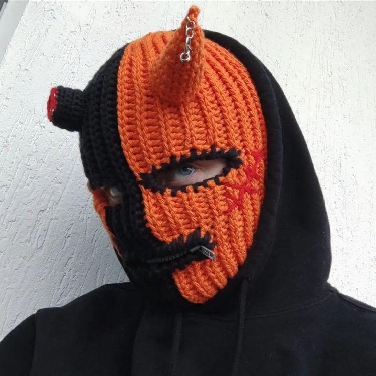 Y2K Style Crochet Halloween Party Cow Horn Parent-Child Ski Mask Hat