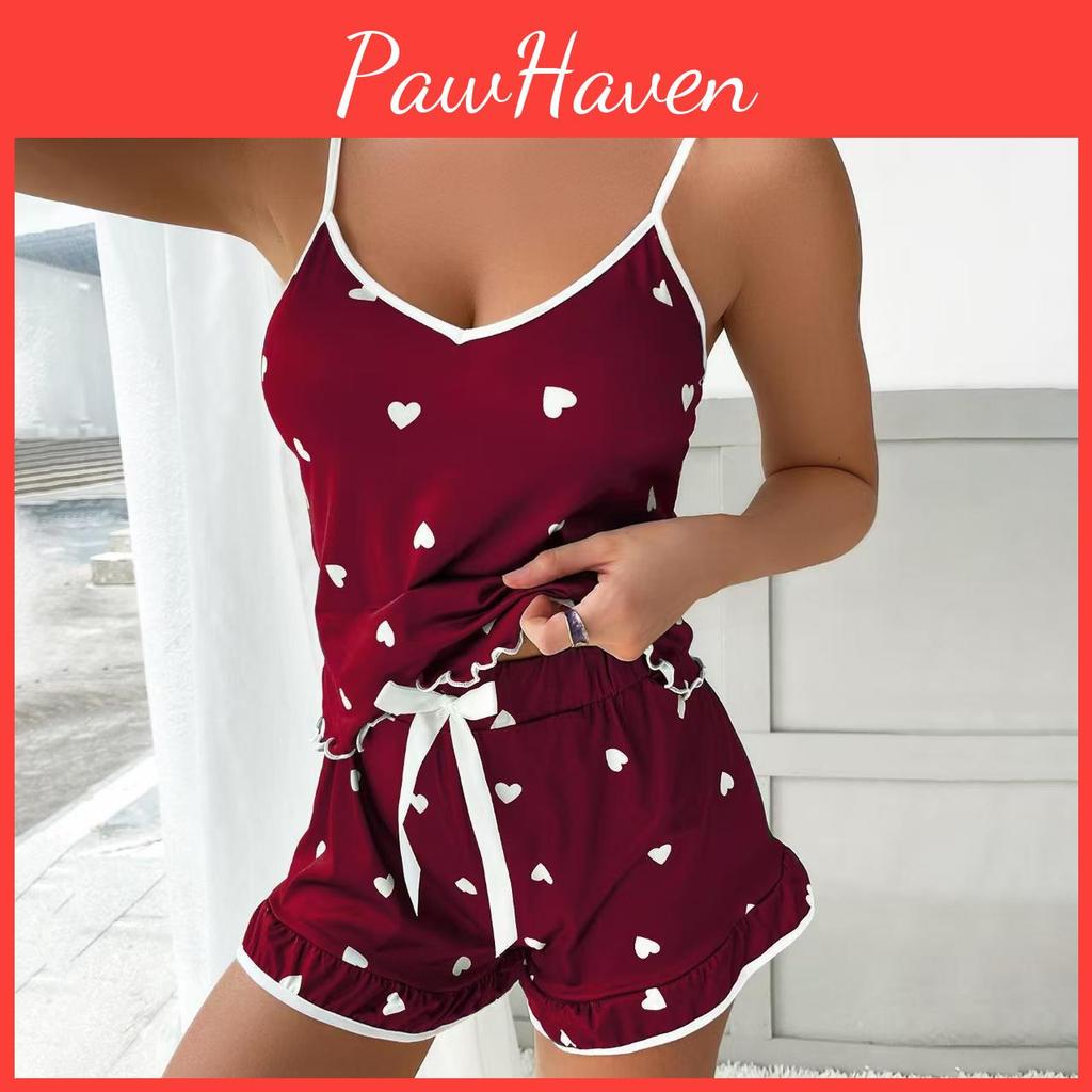 Womens Pajama Summer Twopiece Set Sexy And Casual Top And Shorts Home Wear Set