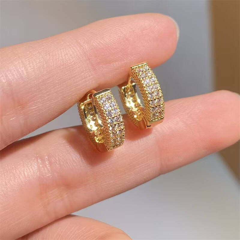 Hip Hop Fashion Green Cubic Zirconia Hoop Earrings For Women Men Circle Colorful Crystal CZ Party Jewelry Wholesale