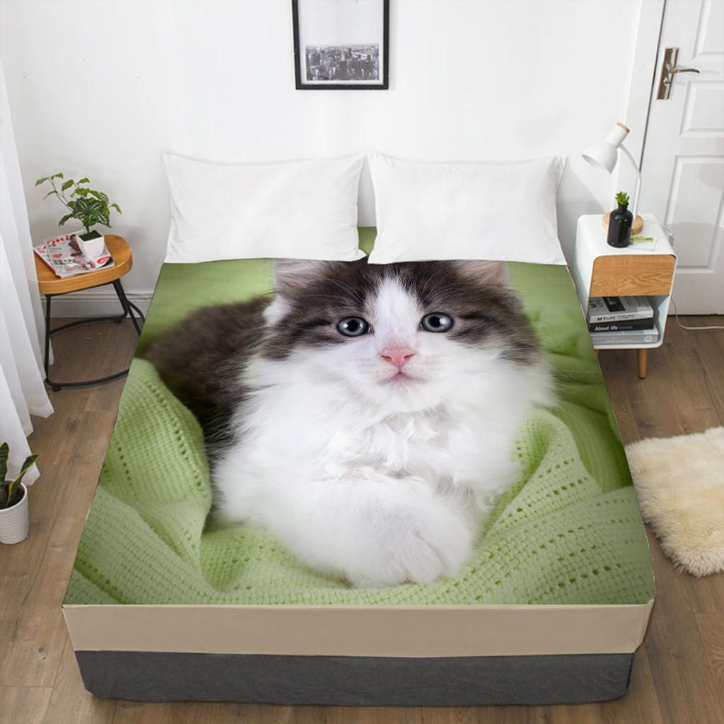 Home Textiles Dog Cat 3D Printing Pattern Bed Sheet Mattress Cover Elastic Band Bed Sheet Bedding