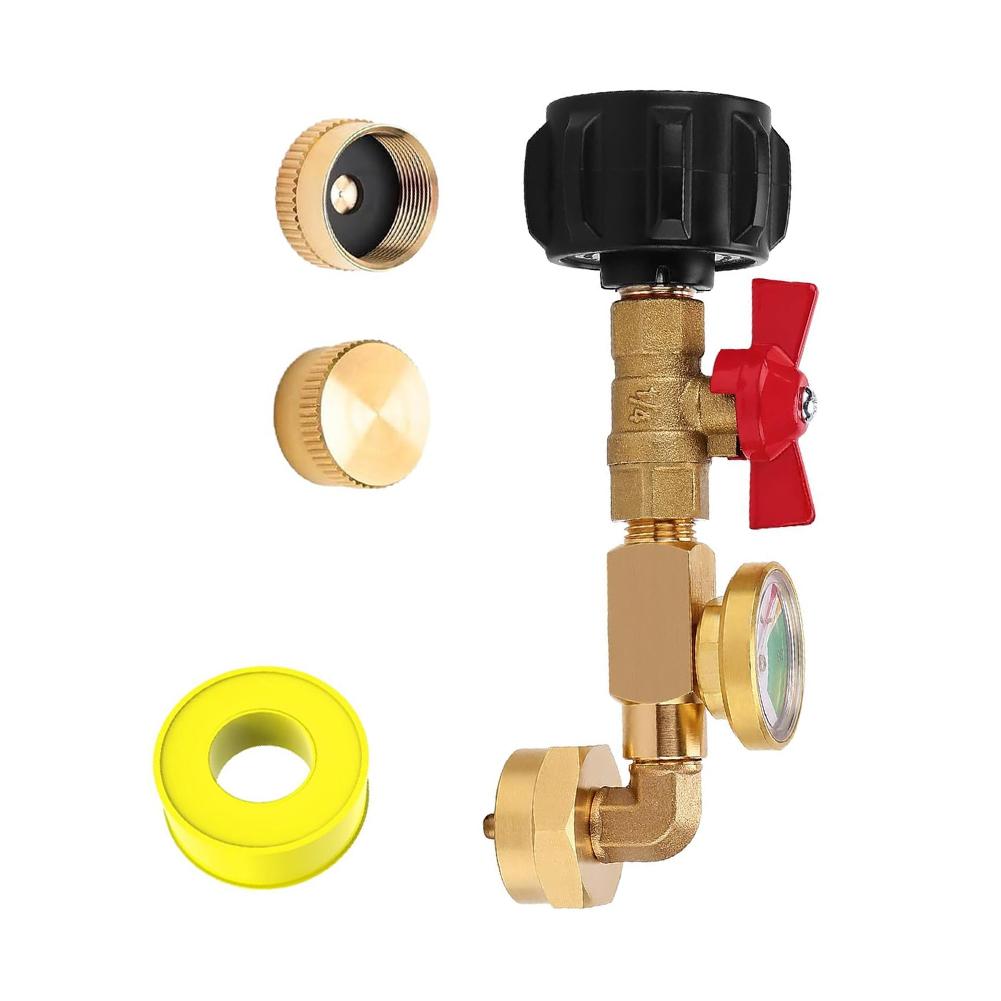 1 Lb Propane Tank Refill Adapter with Brass Body and 3-Color Gauge for Accurate Level Monitoring During Refill