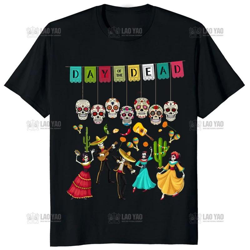 Pánské oblečení Dia De Los Muertos Den mrtvých Mexická kostra Tančící tričko Ženy Hombre Estetický potisk Tričko Camisetas