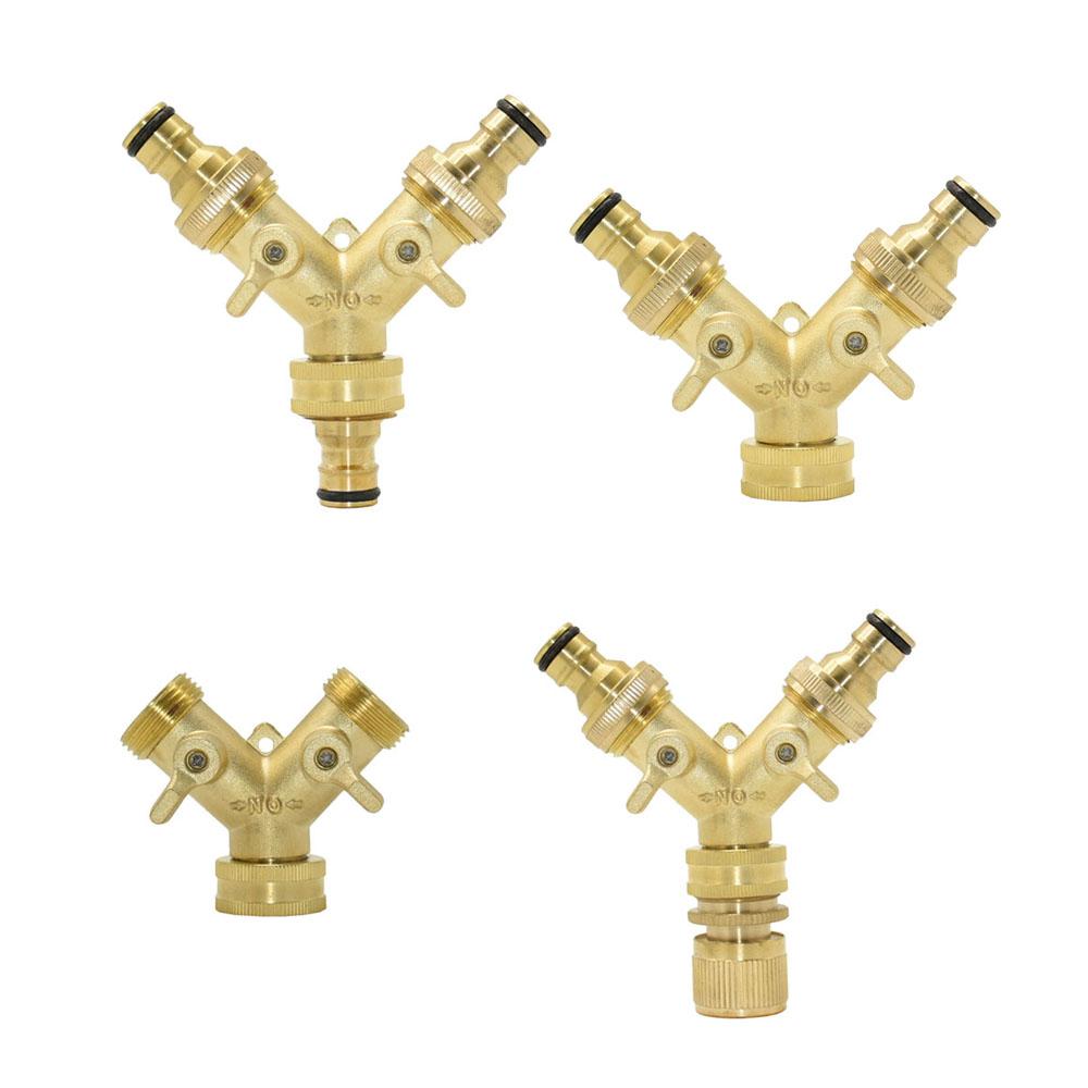 Brass 3/4 Inch Thread 2- Way Garden Tap Water Splitter Copper Y Irrigation Valve 5/8" Quick Connector Cranes Adapter 1pcs