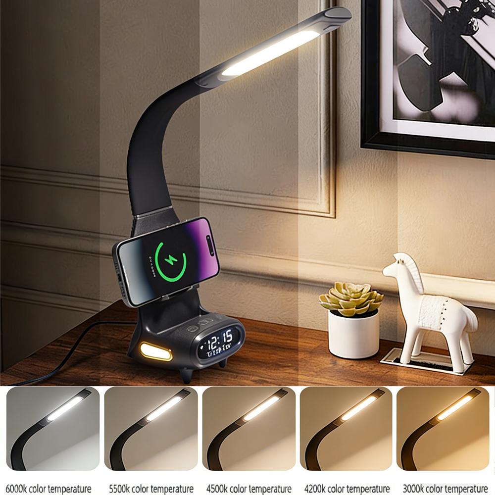 NEWSTYLE 15W Wireless Fast Charging Eye-Care Reading Desk Lamp with Inductive Dimming 5-Colour Temperature Timer LED Table Light