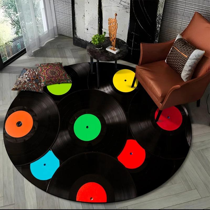 3D Schallplatte Musik DJ Band HD Runder Teppich Teppich Mode Teppich für Wohnzimmer Schlafzimmer Sofa Spielzimmer Dekoration Rutschfeste Fußmatte