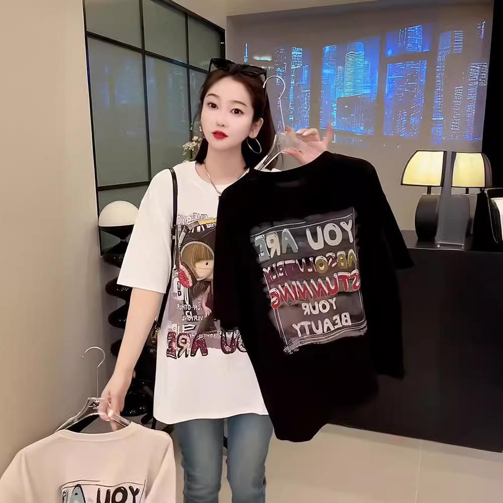 Women Cartoon Graphic Short Sleeve T‑Shirt Loose Oversized High Street Casual Summer Top M‑3XL