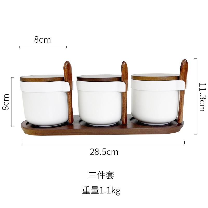 Kitchen Seasoning Tools Ceramic Seasoning Jar with Lid and Spoon Set Salt and Pepper Bottles Household Sealed Storage Jar 250ML