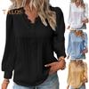 Damen-Shirt mit V-Ausschnitt, Spitzenbesatz, langärmelig, Pullover, einfarbig, lockere Passform, Oberteil mit Spitzenverzierung