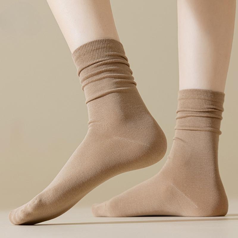 Women's Cotton Socks Solid Color Mid-tube Socks Versatile Pile Socks No Heel Fall Off Women's Socks