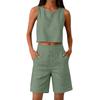 Damen ärmelloses Crop-Top und weite Bermuda-Shorts Set Leinenmischung Lässiges Sommer-Outfit Elastischer Bund Kordelzug Taschen
