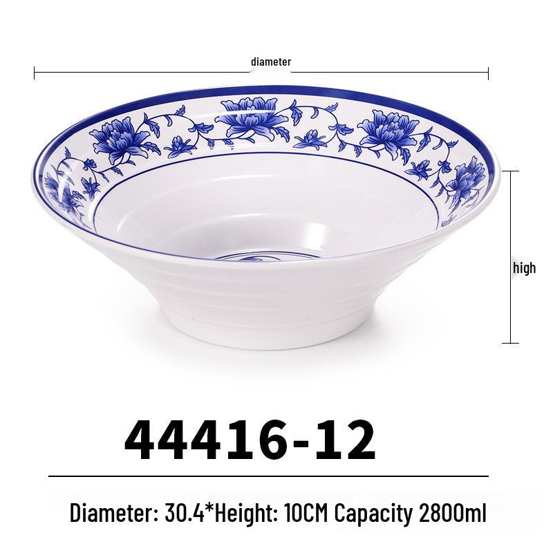 Blue & White Melamine Noodle Bowl: Imitation Porcelain Tableware for Ramen, Soup, Wonton, or Beef Noodles in Noodle Shops