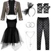 Boyiee Womens 80s Costume Set Dress Jacket Headband Earrings Necklace Lace Legging Gloves Halloween 80s Themed Costumes