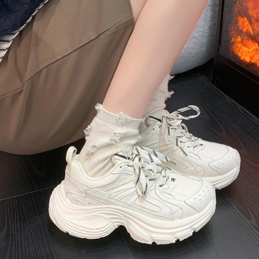 Platform-soled Paris dad shoes for women 2025 spring height increase for small people, real soft leather, old and dirty casual sports shoes