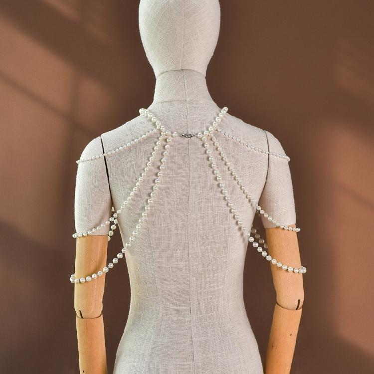 Graceful Flowing Resin Pearls Shoulder Drape Chain Elegant Evening Wear Jewelry Unique Body Accessories